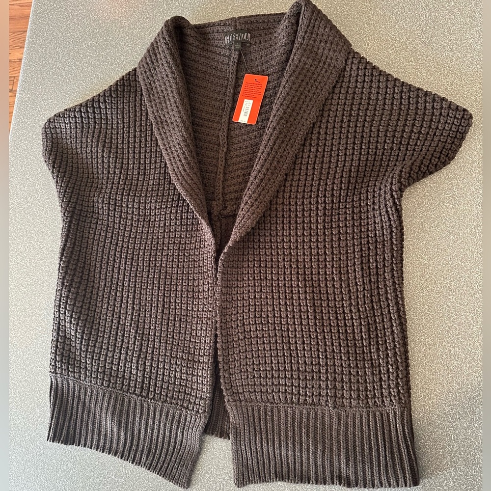 Forenza Chunky‎ Waffle Knit Shawl Collar Short Sleeve Cardigan Vest – Brown